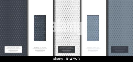 Symmetric collection abstract pattern hexagonal geometic navy blue background card template vector design Stock Vector