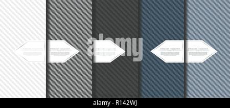Symmetric collection abstract carbon fiber pattern background card template vector design Stock Vector