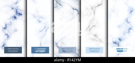 Marble collection abstract pattern texture navy blue sky background template vector design Stock Vector