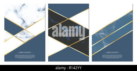 Marble collection abstract pattern texture navy blue background template illustrator vector design Stock Vector