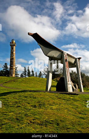 OR02354-00...OREGON - A replica Indian Burial Canoe on a hill near the Astoria Column in the town of Astoria on the Columbia River. Stock Photo