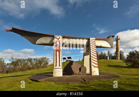 OR02355-00...OREGON - A replica Indian Burial Canoe on a hill near the Astoria Column in the town of Astoria on the Columbia River. Stock Photo