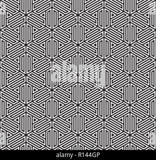 Seamless pattern based on Japanese ornament Kumiko.Black and white.Repeating contour lines. Stock Vector