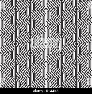 Seamless pattern based on Japanese ornament Kumiko.Black and white.Repeating contour lines. Stock Vector