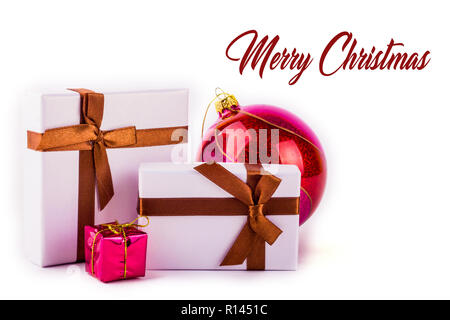 Christmas decoration isolated on white backgroun. Merry christmas text in english Stock Photo
