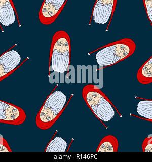 Seamless Christmas pattern of the peculiar heads of the medieval Santa Claus Stock Vector