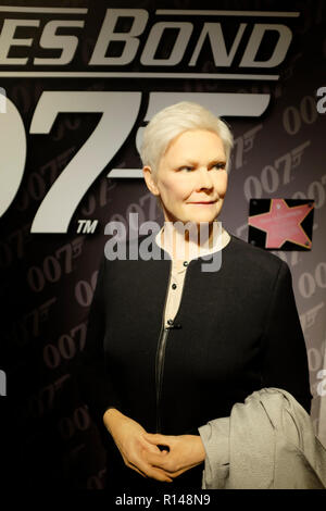 Wax figure of Dame Judith Olivia Dench at world renowned tourist attraction Madame Tussauds Wax museum in London, United Kingdom. Stock Photo