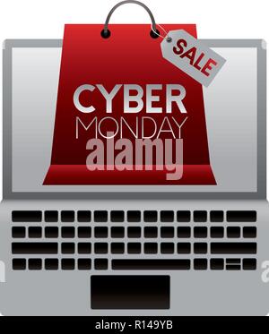 laptop shopping bag sale cyber monday vector illustration Stock Vector