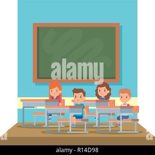 students in classroom with chalkboard scene vector illustration design Stock Vector