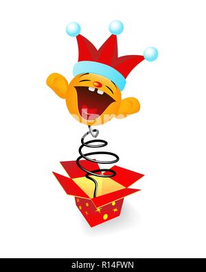 Amusing toy jumping out on a spring from a box Stock Vector