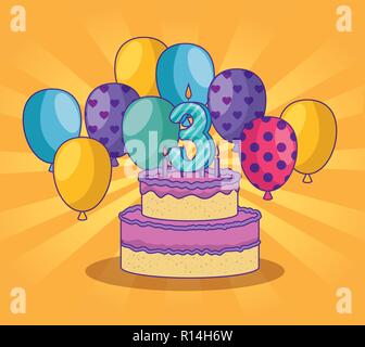 happy birthday with balloons and cake decoration Stock Vector