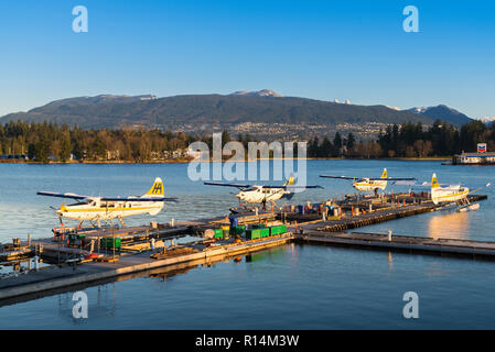 Float plane terminal, Coal Harbour, Vancouver, British Columbia, Canada Stock Photo