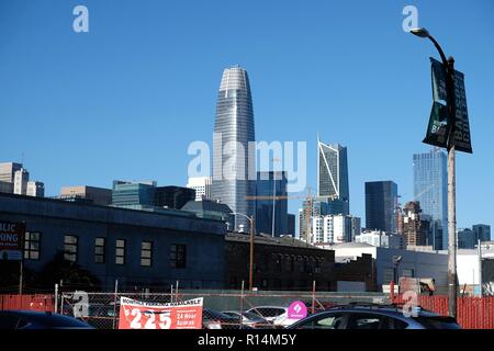 Salesforce Tower building on Market Street in San Francisco, California; tallest building in San Francisco. Stock Photo