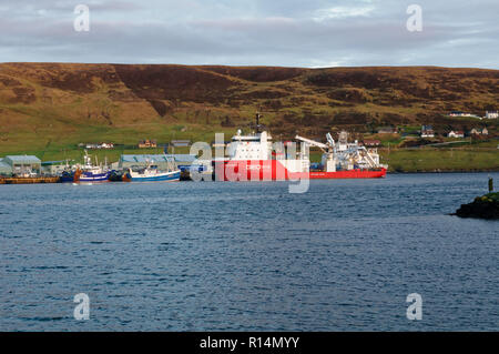 The Geoocean III survey vessel belonging to Geo X,Y,Z in Scalloway, Shetland Islands, Scotland, United Kingdom. Stock Photo