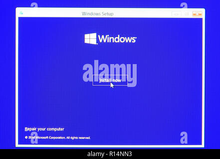 Russia, Poltavskaya village - August 13, 2016: Windows setting screen. Installing the operating system on your computer. Stock Photo