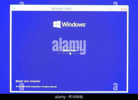Russia, Poltavskaya village - August 13, 2016: Windows setting screen. Installing the operating system on your computer. Stock Photo