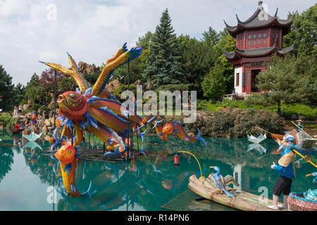 Chinese Garden and Lake, Botanical Gardens, Montreal, Canada Stock Photo