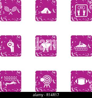 Hike way icons set, grunge style Stock Vector