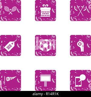 Camping field icons set, grunge style Stock Vector
