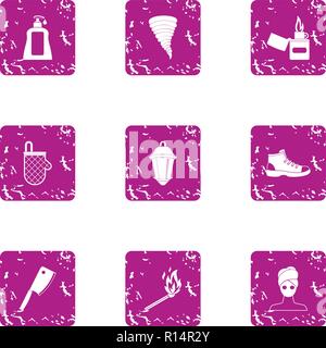 Fountain of youth icons set, grunge style Stock Vector