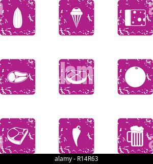 Harvesting foodstuff icons set, grunge style Stock Vector