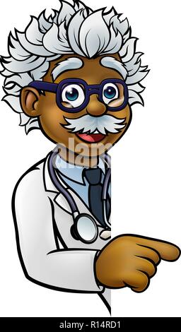 Scientist Cartoon Character Pointing Sign Stock Vector