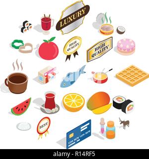Quality food icons set, isometric style Stock Vector