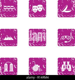 Listening icons set, grunge style Stock Vector