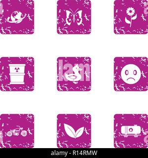 Pollution oil icons set, grunge style Stock Vector
