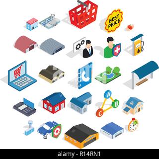 Shed icons set, isometric style Stock Vector