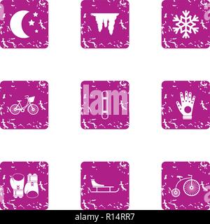 Night training icons set, grunge style Stock Vector