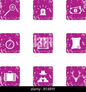 Scout icons set, grunge style Stock Vector