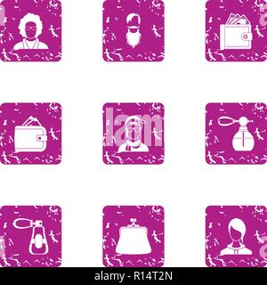 Bouquet icons set, grunge style Stock Vector