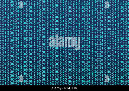 Binary computer code on blue background, abstract illustration Stock Photo