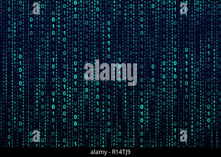Binary computer code on black background, abstract illustration Stock Photo