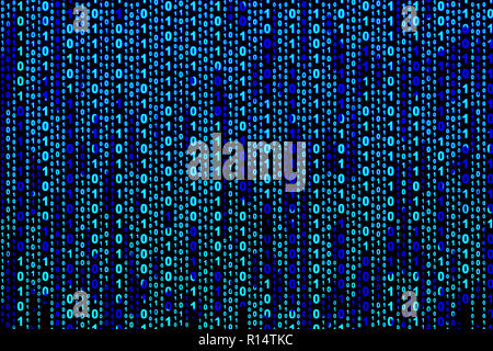 Binary computer code on black background, abstract illustration Stock Photo