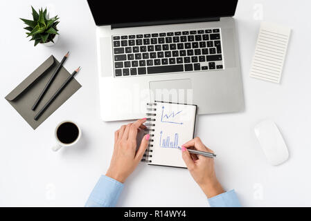 Overhead shot of woman working in office. Copy space Stock Photo