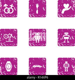 Contract icons set, grunge style Stock Vector