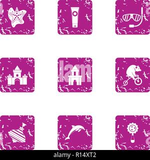 Tourist contract icons set, grunge style Stock Vector