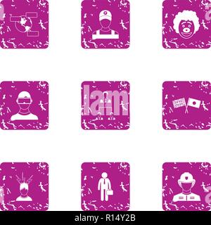 Droll icons set, grunge style Stock Vector