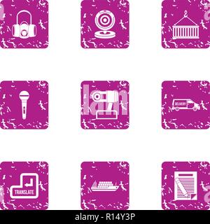 Reroll icons set, grunge style Stock Vector