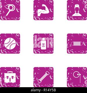 Powerful man icons set, grunge style Stock Vector