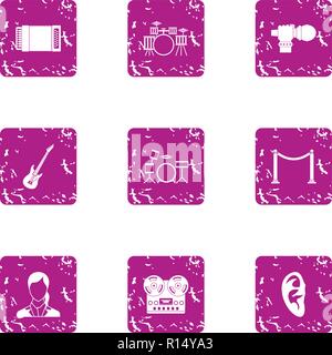Gang icons set, grunge style Stock Vector