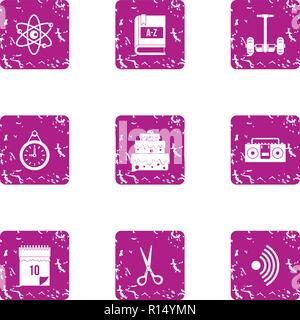 Wedding sentiment icons set, grunge style Stock Vector