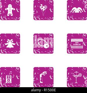 Halloween party icons set, grunge style Stock Vector