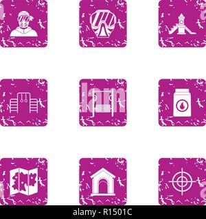 Place of war icons set, grunge style Stock Vector