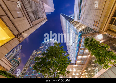 KUALA LUMPUR, MALAYSIA - JULY 21: Night view of modern skyscrapers in the downtown area on July 21, 2018 in Kuala Lumpur Stock Photo