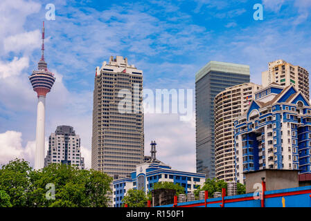 KUALA LUMPUR, MALAYSIA - JULY 22: This is a view of KL tower and downtown city buildings on July 22, 2018 in Kuala Lumpur Stock Photo