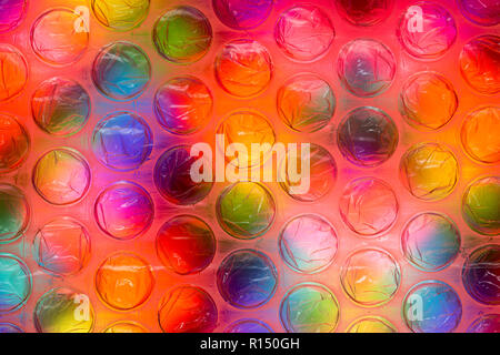 Abstract close up bubble wrap sheet with colourful background Stock Photo
