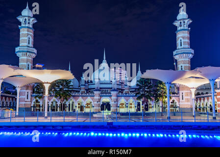 KUALA LUMPUR, MALAYSIA - JULY 22: Masjid Jamek mosqe at night, an historic traditional mosque on July 22, 2018 in Kuala Lumpur Stock Photo